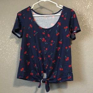 So©️ Blue Cherry Tee with Tie & Buttons